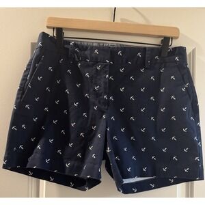 Nautica Anchor Print Shorts Womens Size 8 Navy Blue Cotton Coastal Nautical